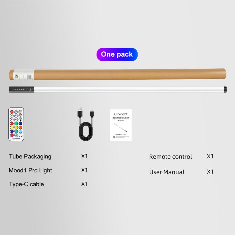 LUXCeO Mood1 Pro, barra LED RGB de 90 cm con efecto de ambiente colorido y ritmo, luz de relleno para vídeo y fotografía, sin trípode., 90cm