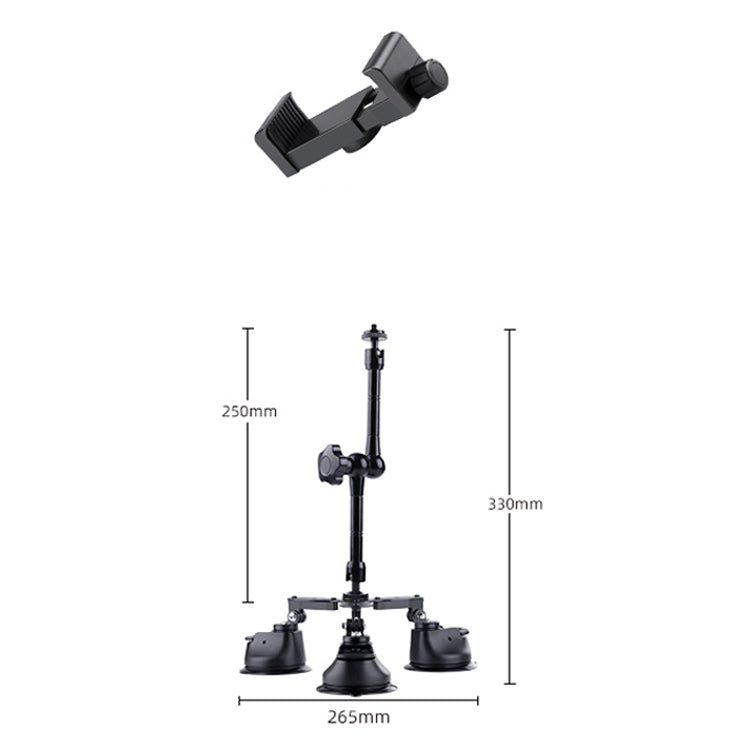Soporte de abrazadera para teléfono con brazo mágico de fricción articulada con ventosa de tres patas, Tri-leg Suction Cup Magic Arm