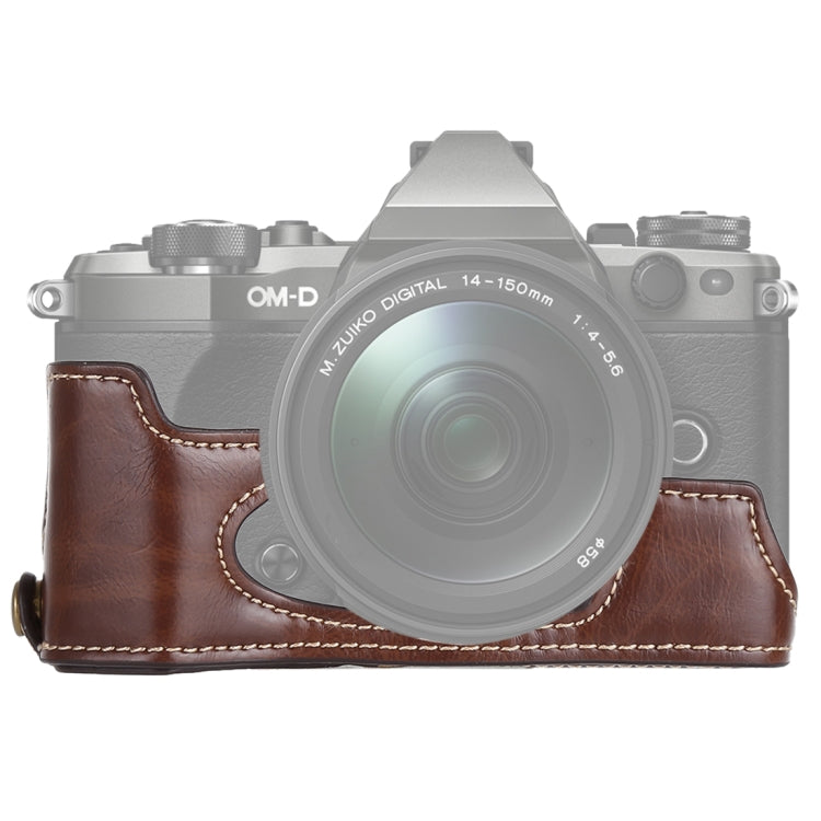 Base de media caja para cámara de cuero PU con rosca de 1/4 de pulgada para Olympus EM5 / EM5 Mark II, For Olympus EM5