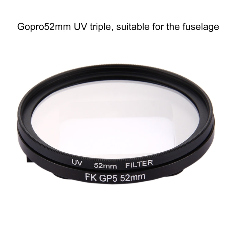 Filtro de lente UV de círculo redondo 3 en 1 de 52 mm con tapa para GoPro HERO7 Black / 6/5, 52mm UV Lens