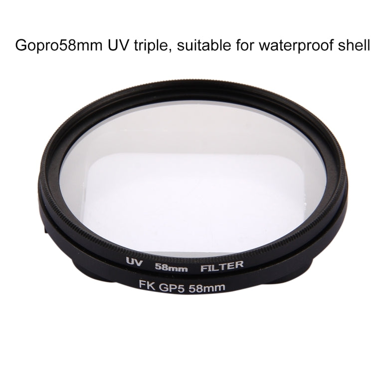 Filtro de lente UV de círculo redondo 3 en 1 de 58 mm con tapa para GoPro HERO7 Black / 6/5, 58mm UV Lens