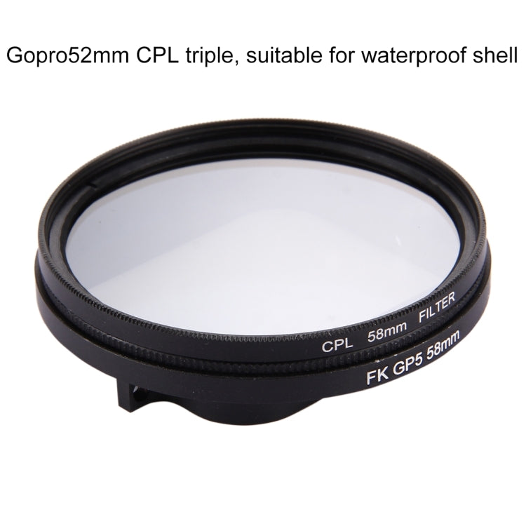 Filtro de lente CPL de círculo redondo 3 en 1 de 58 mm con tapa para GoPro HERO7 Black / 6/5, 58mm CPL Lens