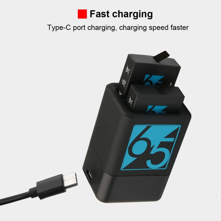 Cargador de baterías duales con cable USB-C / Type-C para GoPro HERO6 /5, Charger with TYPE-C Cable