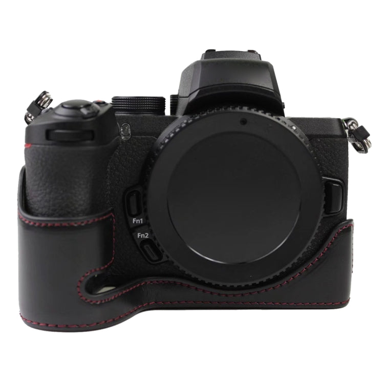 Base de media funda para cámara de cuero PU con rosca de 1/4 de pulgada para Nikon Z50, For Nikon Z50