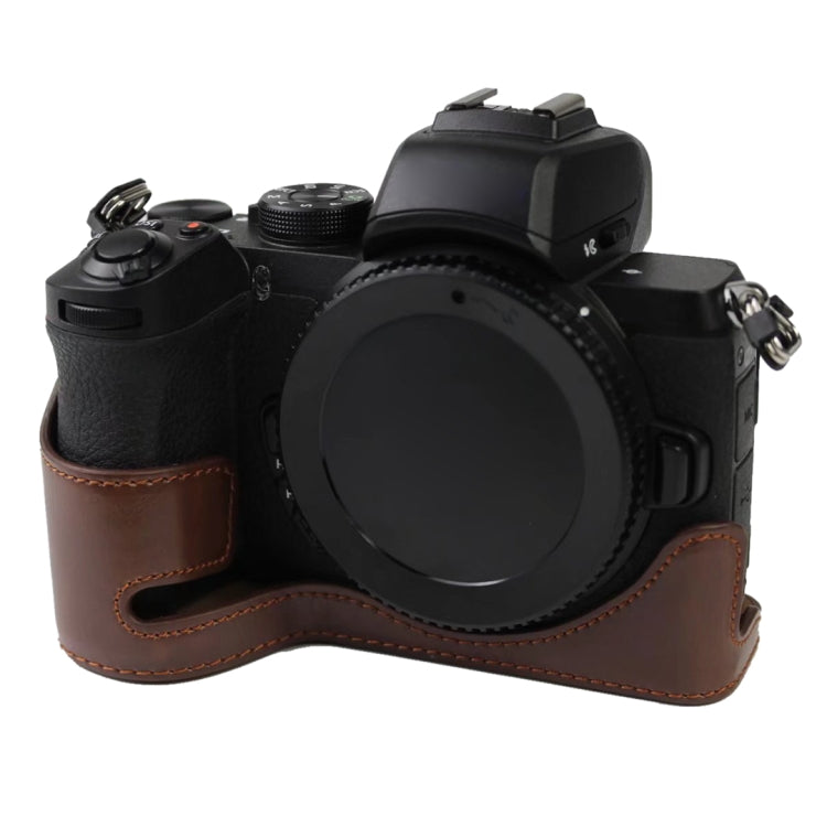 Base de media funda para cámara de cuero PU con rosca de 1/4 de pulgada para Nikon Z50, For Nikon Z50