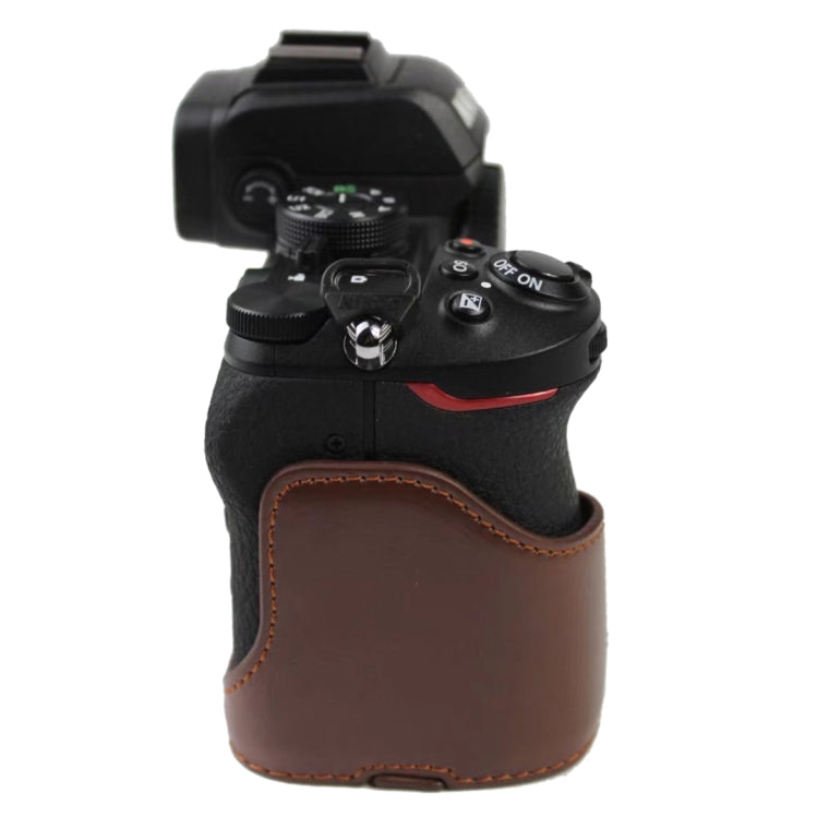 Base de media funda para cámara de cuero PU con rosca de 1/4 de pulgada para Nikon Z50, For Nikon Z50