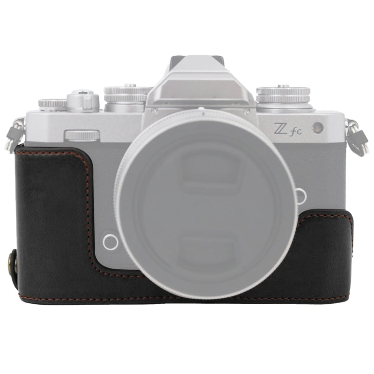 Base de media funda para cámara de cuero PU con rosca de 1/4 de pulgada para Nikon Z fc, For Nikon Z fc