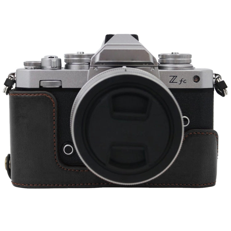 Base de media funda para cámara de cuero PU con rosca de 1/4 de pulgada para Nikon Z fc, For Nikon Z fc