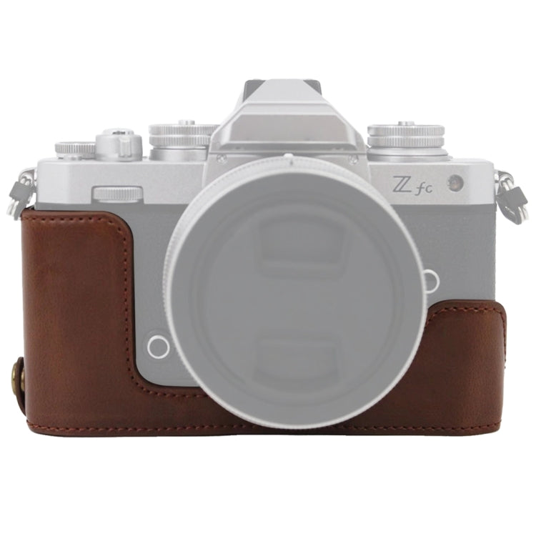 Base de media funda para cámara de cuero PU con rosca de 1/4 de pulgada para Nikon Z fc, For Nikon Z fc