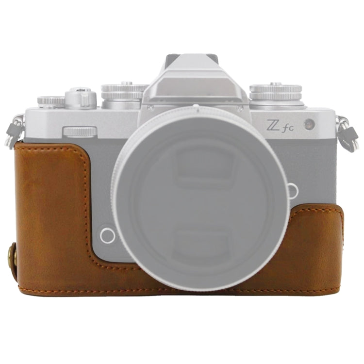 Base de media funda para cámara de cuero PU con rosca de 1/4 de pulgada para Nikon Z fc, For Nikon Z fc