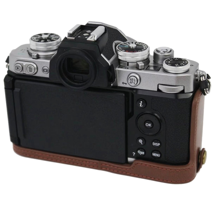 Base de media funda para cámara de cuero PU con rosca de 1/4 de pulgada para Nikon Z fc, For Nikon Z fc