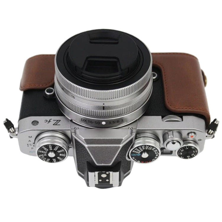 Base de media funda para cámara de cuero PU con rosca de 1/4 de pulgada para Nikon Z fc, For Nikon Z fc