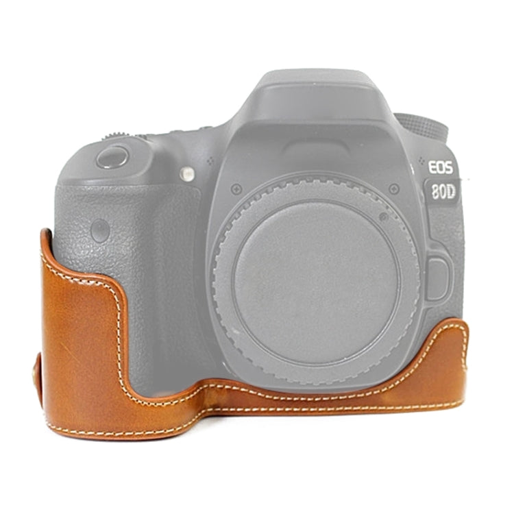 Base de media funda para cámara de cuero PU con rosca de 1/4 de pulgada para Canon EOS 80D / 70D, For Canon EOS 80D