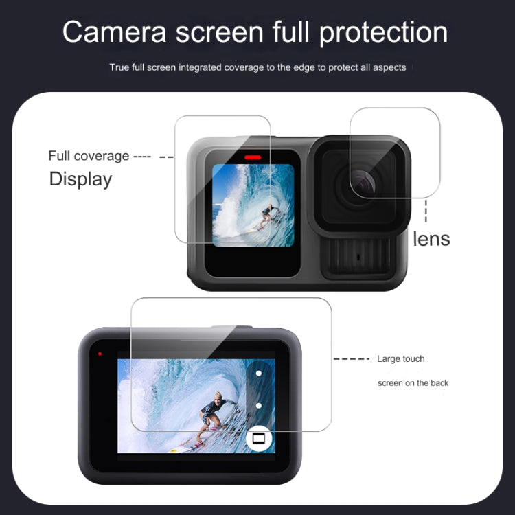 Película de vidrio templado 9H 2.5D para lente y pantalla LCD GoPro HERO13 Black