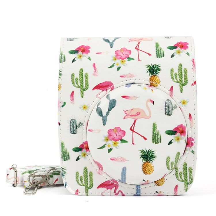 Funda protectora de cuero PU con diseño de Cactus y flamenco para cámara FUJIFILM Instax Mini90, Flamingo Cactus