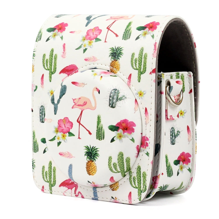 Funda protectora de cuero PU con diseño de Cactus y flamenco para cámara FUJIFILM Instax Mini90, Flamingo Cactus