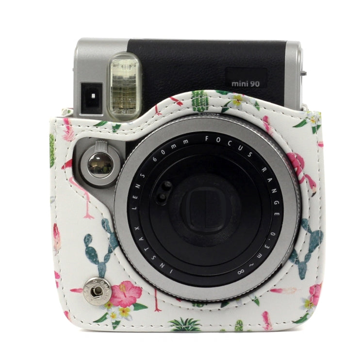 Funda protectora de cuero PU con diseño de Cactus y flamenco para cámara FUJIFILM Instax Mini90, Flamingo Cactus