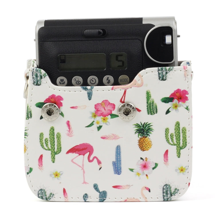 Funda protectora de cuero PU con diseño de Cactus y flamenco para cámara FUJIFILM Instax Mini90, Flamingo Cactus