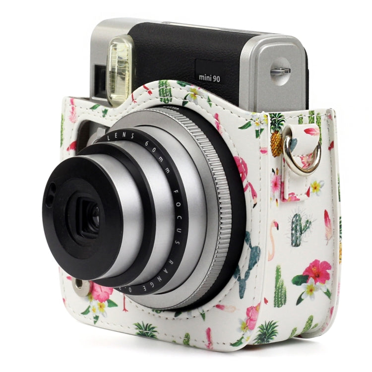 Funda protectora de cuero PU con diseño de Cactus y flamenco para cámara FUJIFILM Instax Mini90, Flamingo Cactus