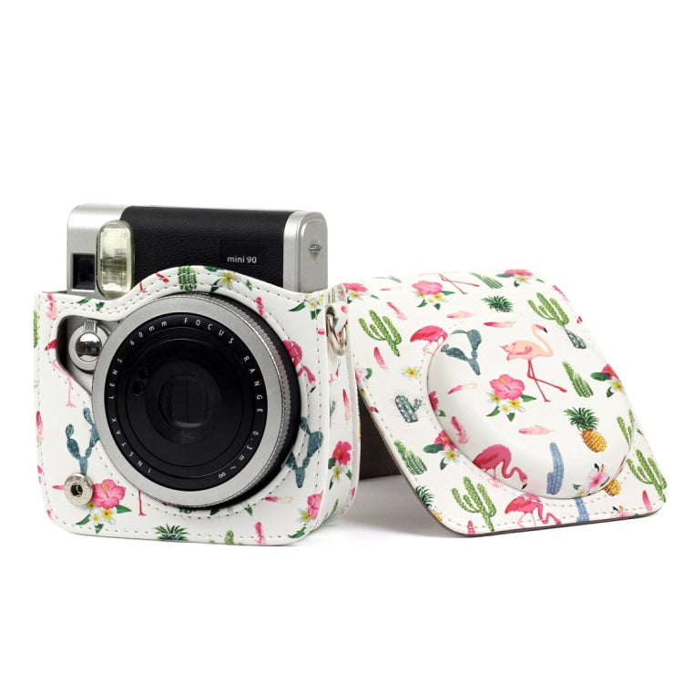Funda protectora de cuero PU con diseño de Cactus y flamenco para cámara FUJIFILM Instax Mini90, Flamingo Cactus