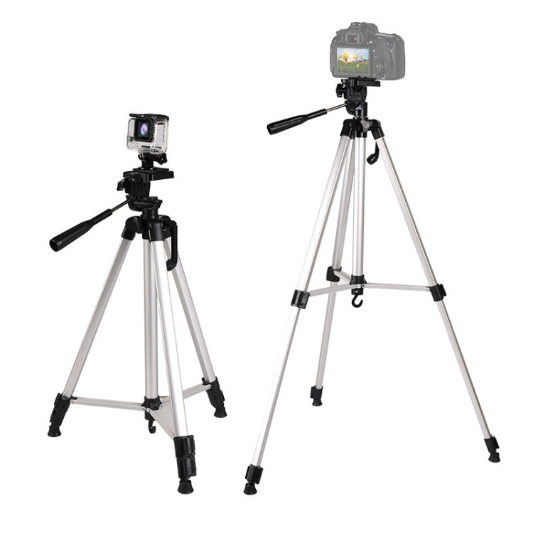 Trípode para transmisión en vivo Patas plegables de 3 secciones Soporte para trípode de aleación de aluminio con cabezal de trípode tridimensional en forma de U y abrazadera para teléfono para DSLR y cámara digital, altura ajustable: 47,5-133 cm, 330A