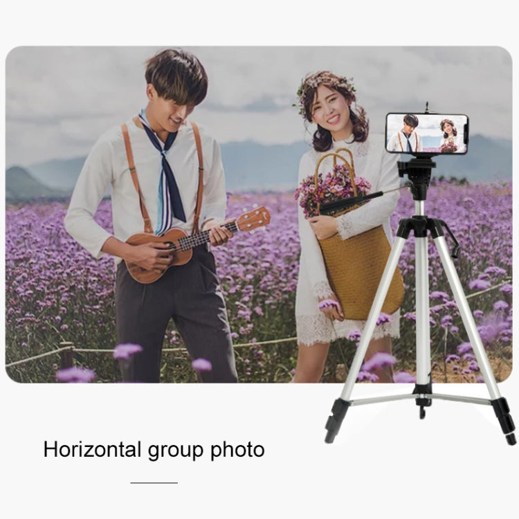 Trípode para transmisión en vivo Patas plegables de 3 secciones Soporte para trípode de aleación de aluminio con cabezal de trípode tridimensional en forma de U y abrazadera para teléfono para DSLR y cámara digital, altura ajustable: 47,5-133 cm, 330A