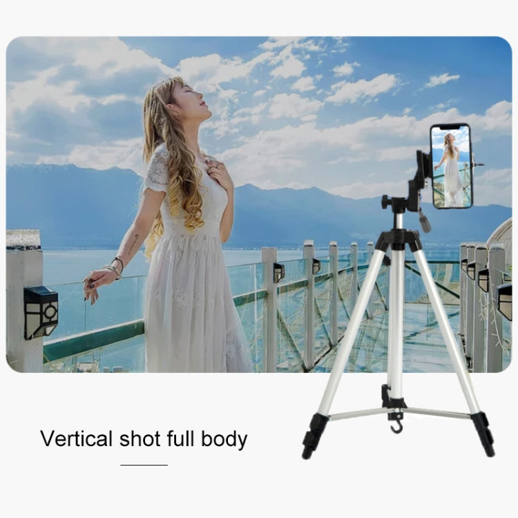 Trípode para transmisión en vivo Patas plegables de 3 secciones Soporte para trípode de aleación de aluminio con cabezal de trípode tridimensional en forma de U y abrazadera para teléfono para DSLR y cámara digital, altura ajustable: 47,5-133 cm, 330A