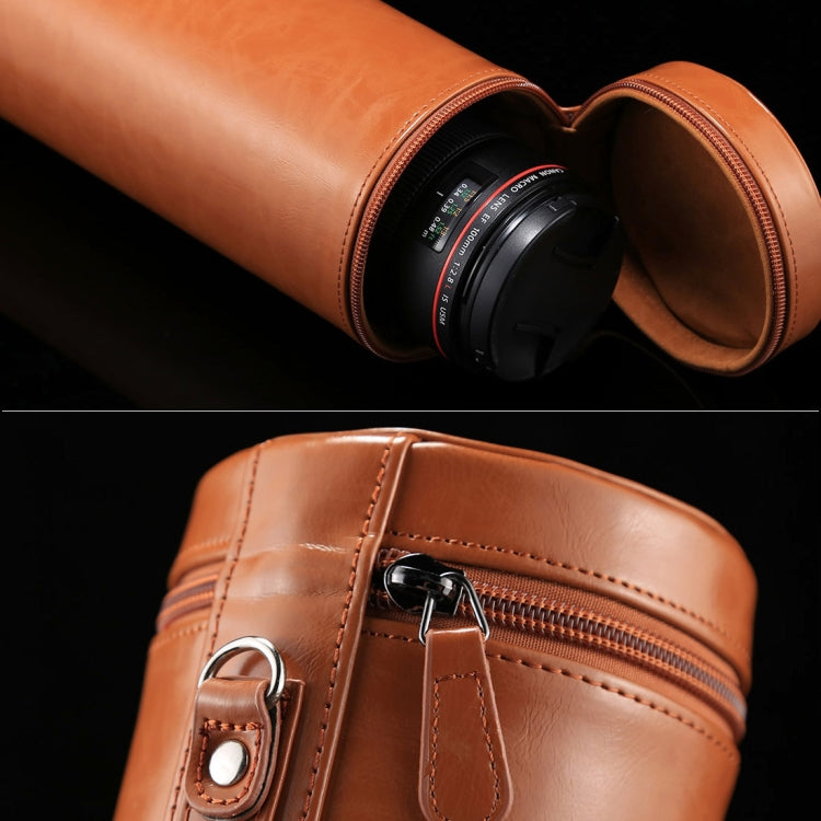 Estuche para lentes extra grande Caja de cuero PU con cremallera para lentes de cámara DSLR, tamaño: 24,5 * 10,5 * 10,5 cm, 24.5 x 10.5cm (Brown), 24.5 x 10.5cm (Coffee), 24.5 x 10.5cm (Black)