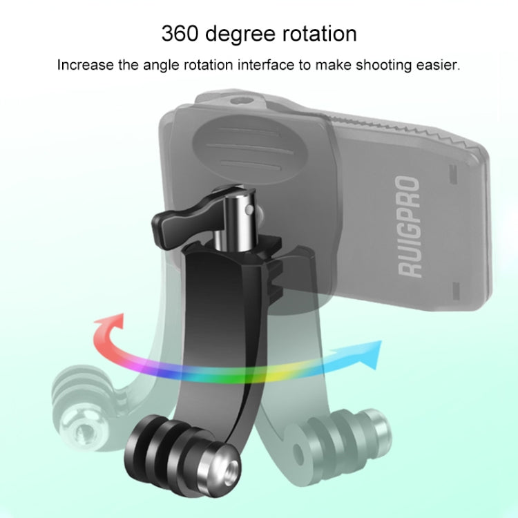 RUIGPRO Rotación de 360 grados Tipo J Mochila Rec-Mounts Clip Abrazadera con tornillo para GoPro HERO9 Black / HERO8 Black /HERO7 /6/5, DJI Osmo Action, Xiaoyi y otras cámaras de acción
