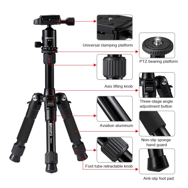 TRIOPO T226 Trípode portátil ajustable de aleación de aluminio con cabezal esférico D-0 para cámara SLR, T226