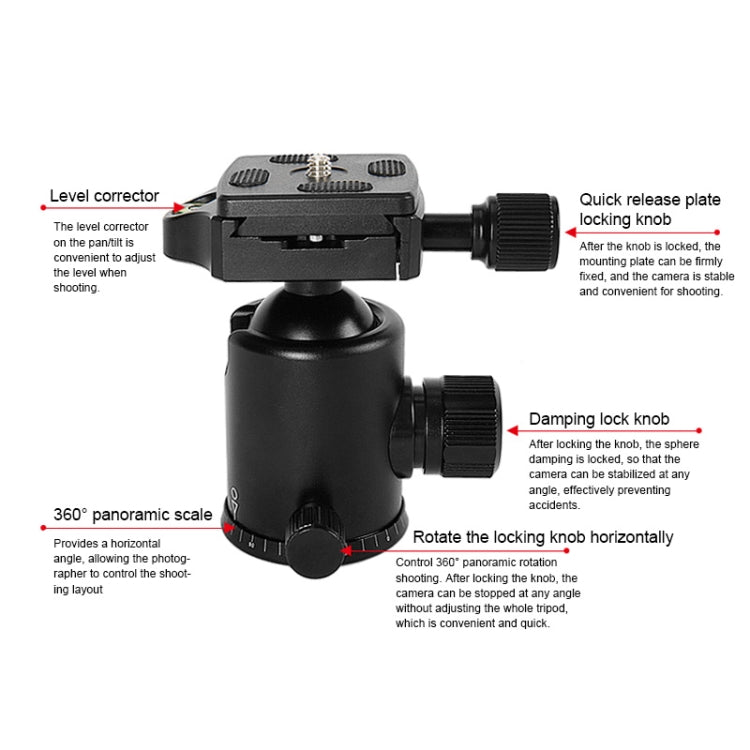 TRIOPO T226 Trípode portátil ajustable de aleación de aluminio con cabezal esférico D-0 para cámara SLR, T226