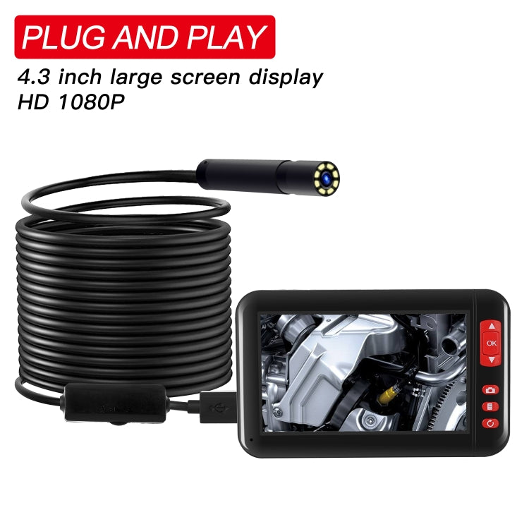 P20 Endoscopio de inspección HD1080P con pantalla de 4,3 pulgadas con 8 LED, longitud: 5 m, diámetro de la lente: 8 mm, línea dura, Length: 5m, Hard Line