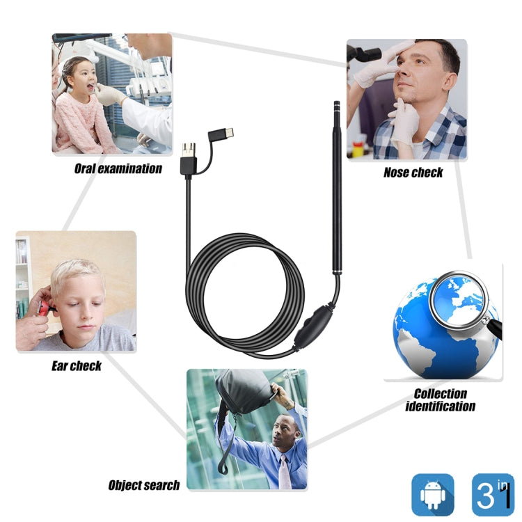 AN101 Otoscopio casero de 5,5 mm Endoscopio de oído tres en uno Otoscopio HD de 30 W Otoscopio visual para recoger orejas, 30W