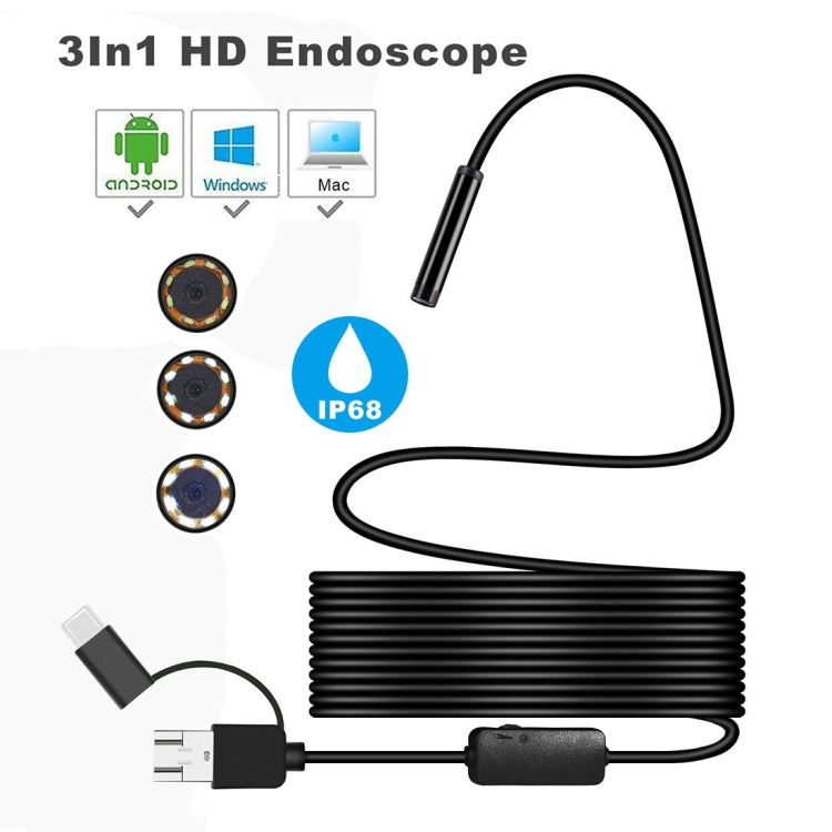 Y101 Cámara de inspección de endoscopio digital impermeable 3 en 1 con cabezal en espiral de 8 mm, longitud: cable flexible de 5 m, Length: 5m Flexible Cable