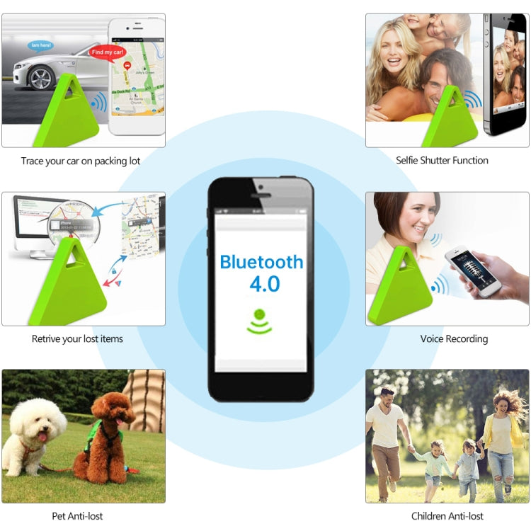 HCX003 Buscador de llavero antipérdida Bluetooth inteligente bidireccional triangular, HCX003 Black, HCX003 Pink, HCX003 Green, HCX003 Blue, HCX003 White