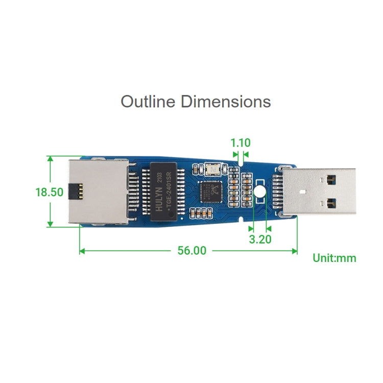 Módulo convertidor Waveshare USB 3.2 Gen1 a Gigabit Ethernet, sin controladores