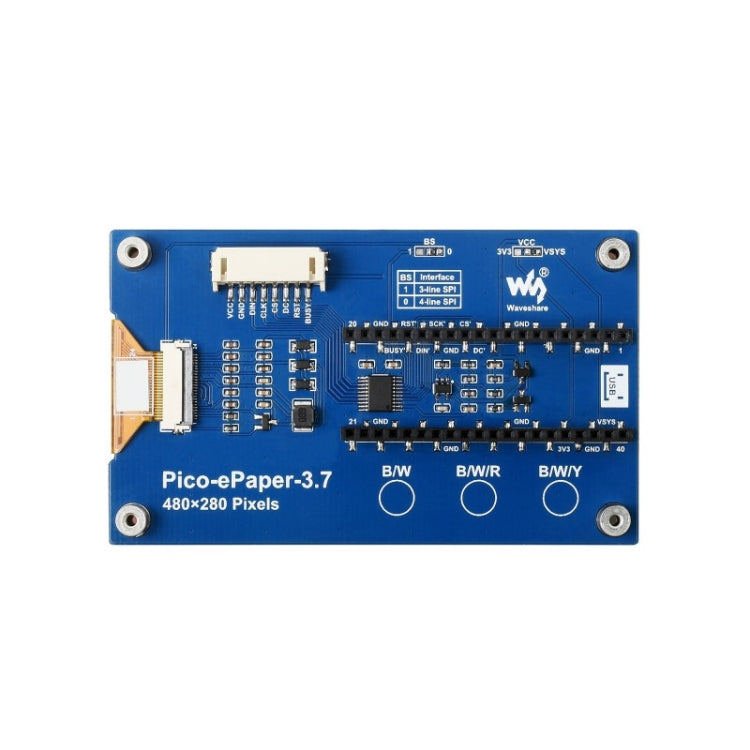 Waveshare Módulo de pantalla de tinta electrónica de papel electrónico de 3,7 pulgadas, 480x280 píxeles para Raspberry Pi Pico, 4 escala de grises, interfaz SPI, 20123