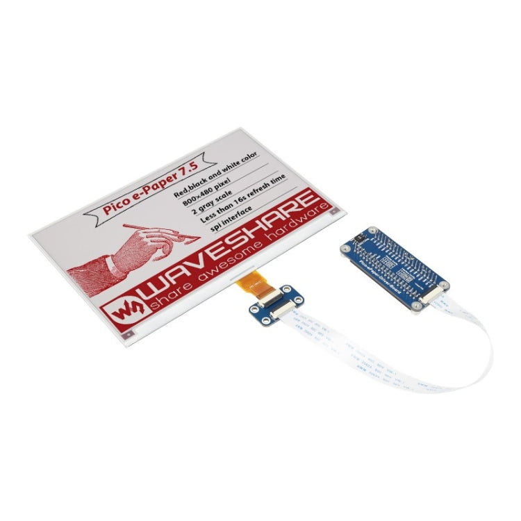 Waveshare Módulo de pantalla de tinta electrónica de papel electrónico rojo, negro y blanco de 7,5 pulgadas, 800x480 píxeles (B) para Raspberry Pi Pico, interfaz SPI, 20129