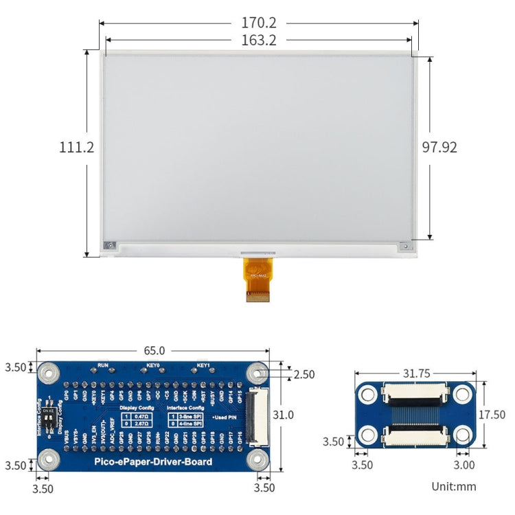 Waveshare Módulo de pantalla de tinta electrónica de papel electrónico rojo, negro y blanco de 7,5 pulgadas, 800x480 píxeles (B) para Raspberry Pi Pico, interfaz SPI, 20129