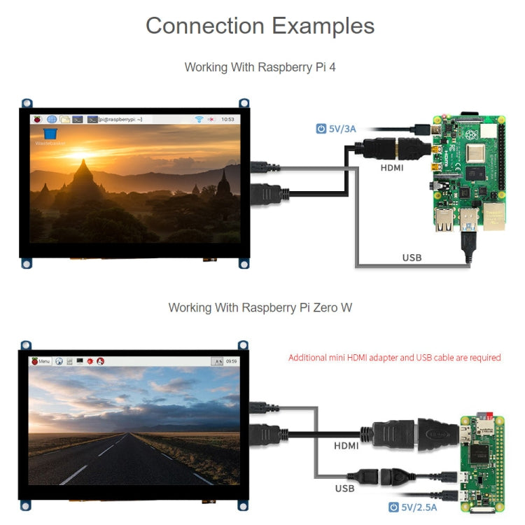 Waveshare Versión reducida de 5 pulgadas Panel de vidrio templado 800 x 480 Pantalla táctil capacitiva LCD (H), 5 inch