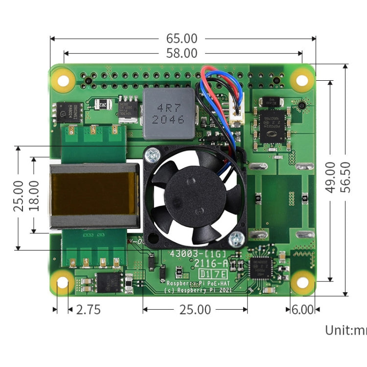 Waveshare Raspberry Pi PoE+ HAT Placa de expansión Ethernet para Raspberry Pi 3B+/4B