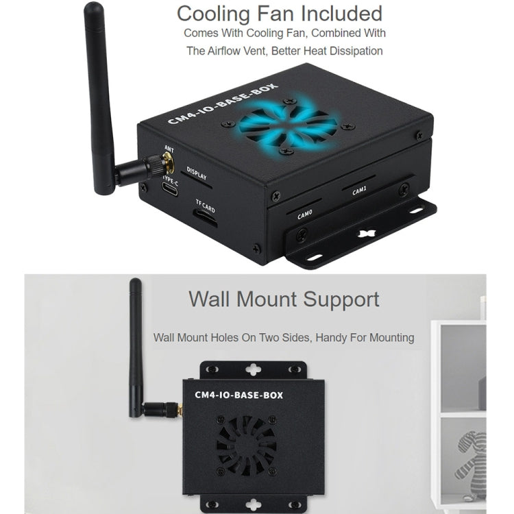 Waveshare Mini IO Board Full Ver Mini-Caja Base de computadora con caja de Metal y ventilador de refrigeración para Raspberry Pi CM4, Mini IO Board Full Ver
