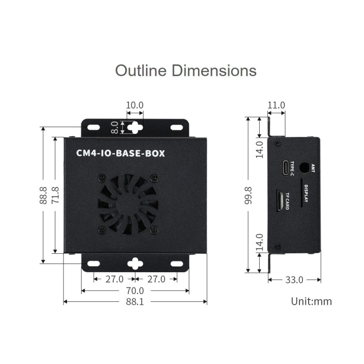 Waveshare Mini IO Board Full Ver Mini-Caja Base de computadora con caja de Metal y ventilador de refrigeración para Raspberry Pi CM4, Mini IO Board Full Ver
