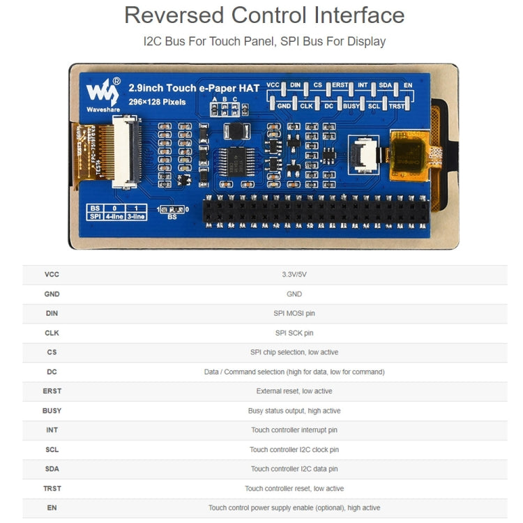 Waveshare 2,9 pulgadas, 296 x 128 píxeles, pantalla táctil capacitiva de 5 puntos, papel electrónico blanco/negro, pantalla de tinta electrónica HAT para Raspberry Pi Pico, interfaz SPI, 19967