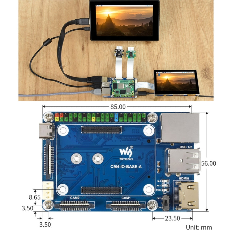 Waveshare Mini placa base A para Raspberry Pi Compute Module 4, Base Board A For Raspberry Pi CM4