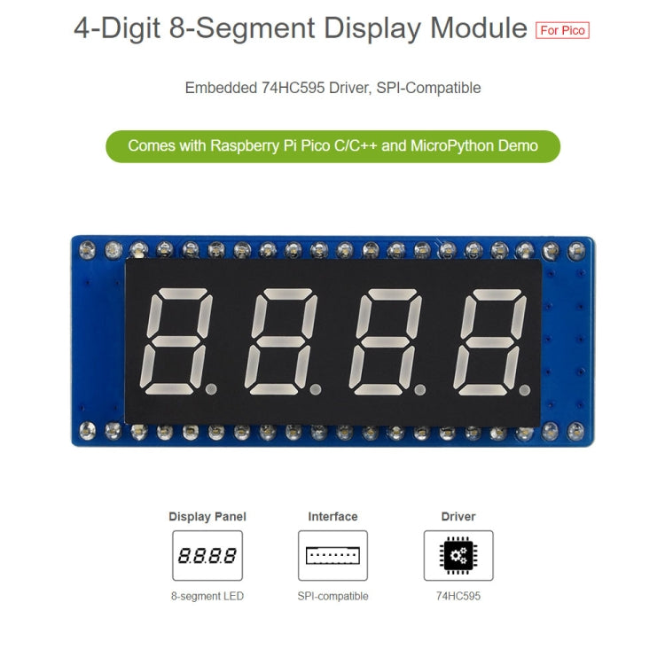 Módulo de pantalla WAVESHARE de 4 dígitos y 8 segmentos para Raspberry Pi Pico, compatible con SPI, 19806