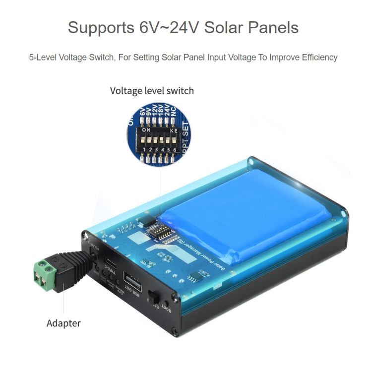 Waveshare Solar Power Manager, batería Li-Po integrada de 10000 mAh, admite paneles solares de 6 V ~ 24 V, 19799