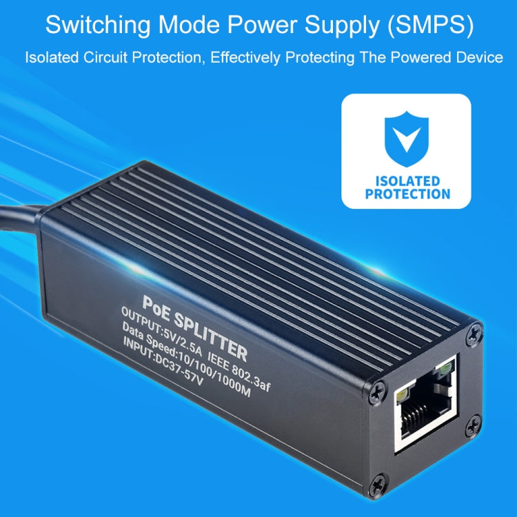 Divisor PoE Gigabit con caja metálica Waveshare, salida tipo C de 5V 2,5A