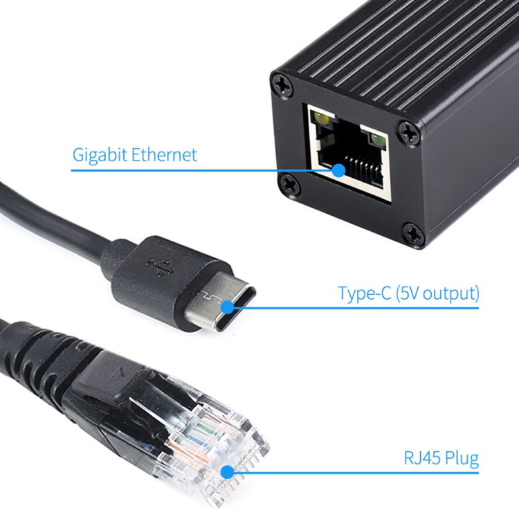 Divisor PoE Gigabit con caja metálica Waveshare, salida tipo C de 5V 2,5A