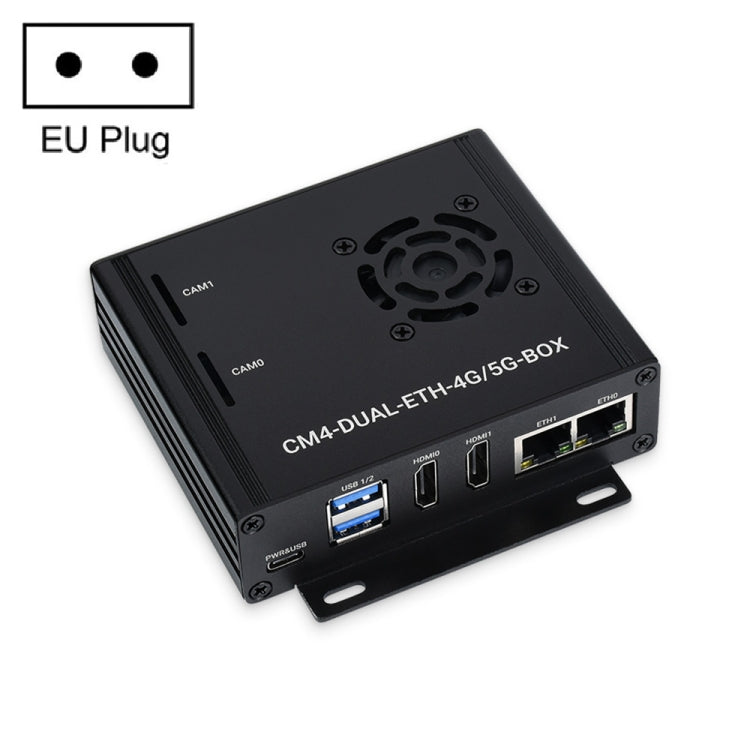 Waveshare Dual Gigabit Ethernet 5G/4G Caja de computadora con ventilador de refrigeración para Raspberry Pi CM4
